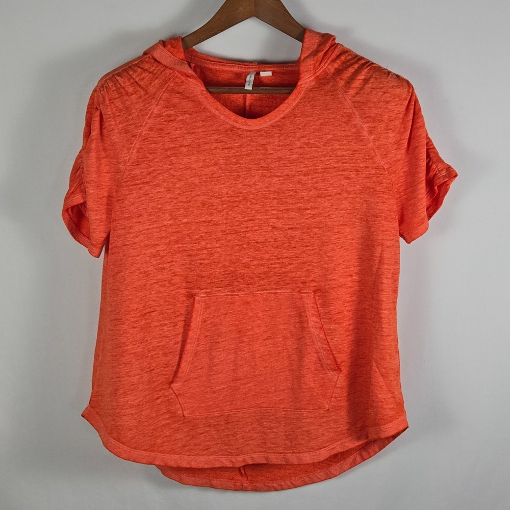 Live Well Lifestyle Womens Large Orange Short Sleeve Hoodie Athleisure Summer L